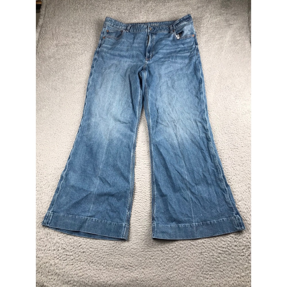 American Eagle High Rise Flare Jeans Womens 18 Long Blue Stretch Denim Trousers